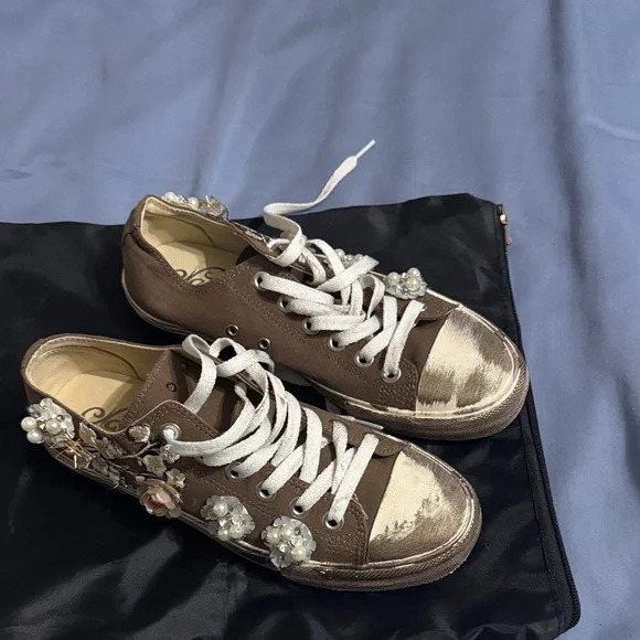 Brown Embellished Women's Sneakers - Picture 1 of 4